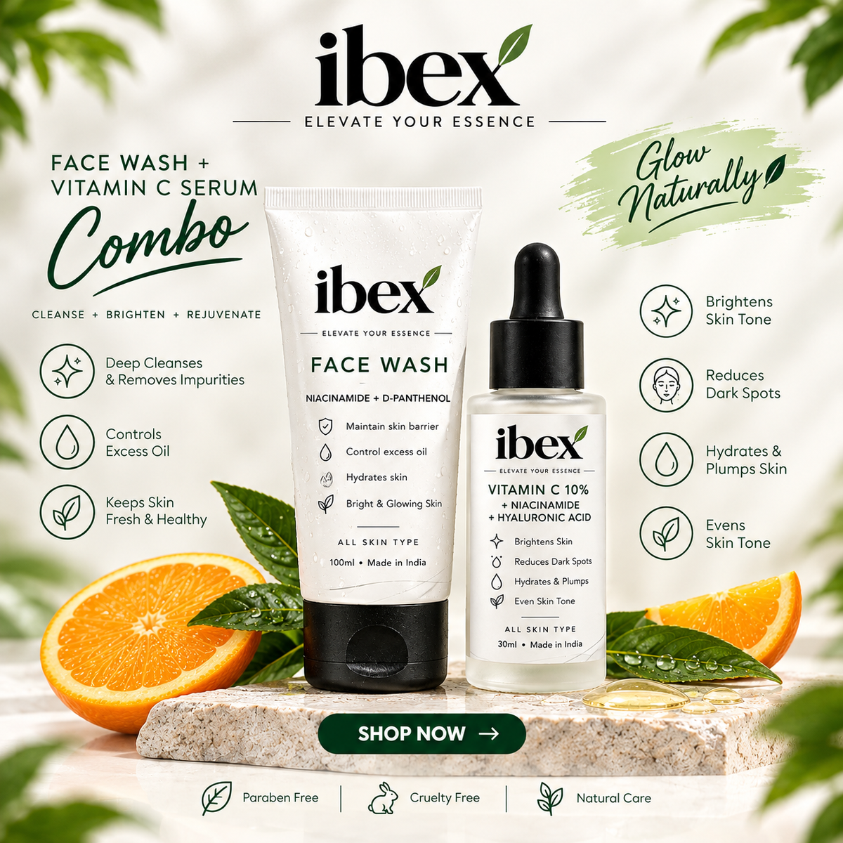 Ibex Facewash & Vitamin C Serum Combo